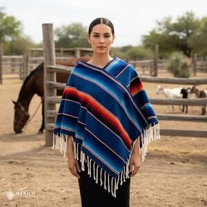 Traditional Mexican Sarape Gaban Poncho – Handmade Ethnic Blanket Style